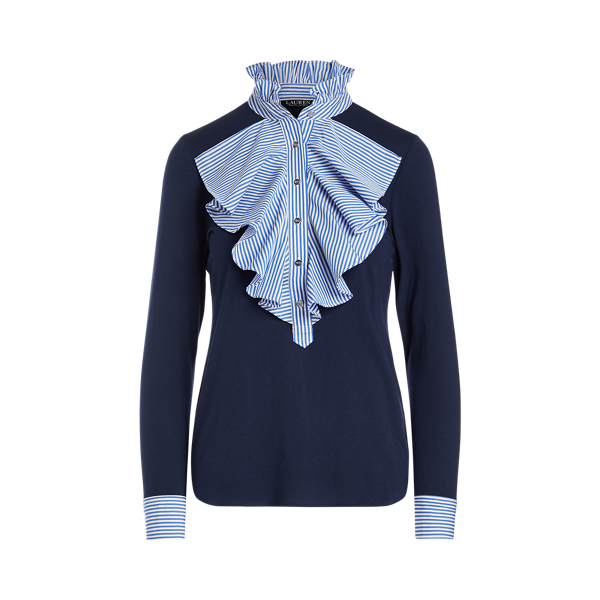 Ruffled Cotton-Modal Jabot Blouse Lauren 1