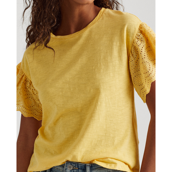Beach Yellow Flutter-Sleeve Slub Jersey Top Lauren 6