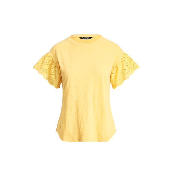 Beach Yellow Flutter-Sleeve Slub Jersey Top Lauren 2