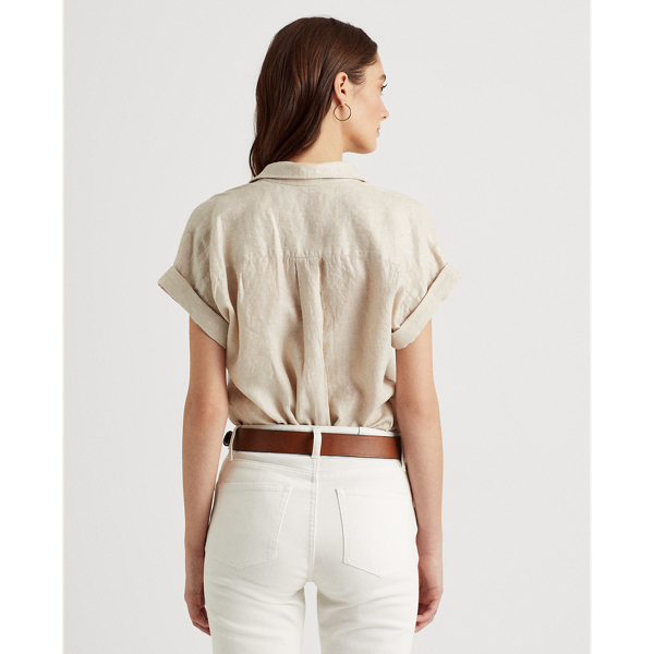 Silver Metallic Linen Dolman-Sleeve Shirt Lauren 4