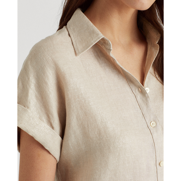 Silver Metallic Linen Dolman-Sleeve Shirt Lauren 5