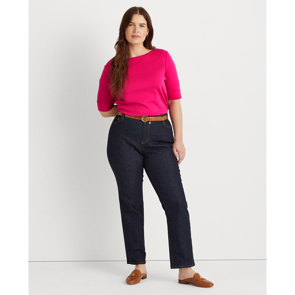 Nouveau Bright Pink Cotton-Blend Boatneck Top Lauren Woman 4