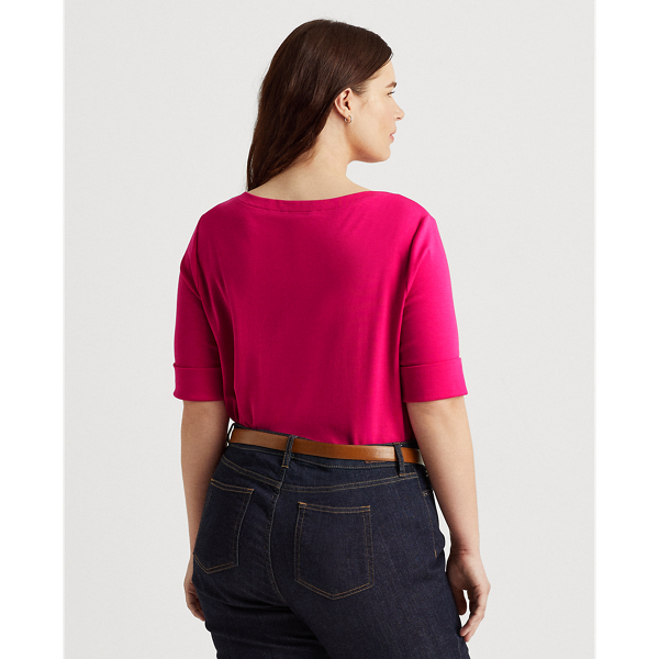 Nouveau Bright Pink Cotton-Blend Boatneck Top Lauren Woman 5