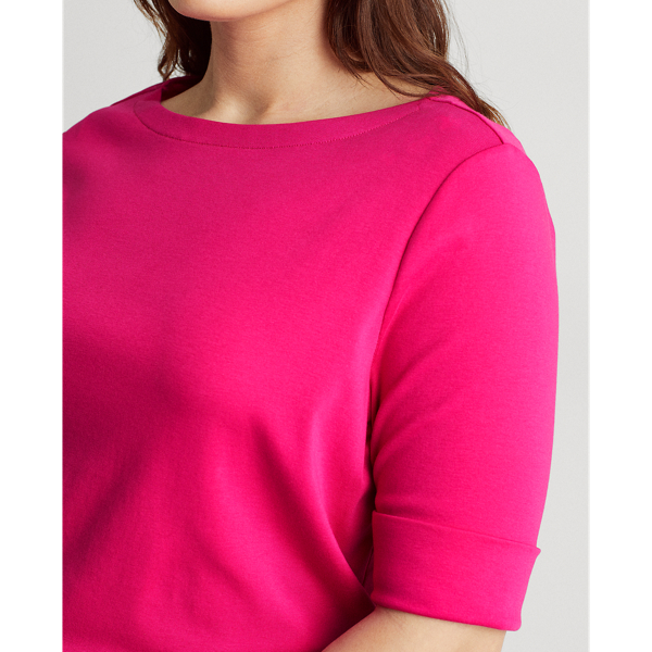 Nouveau Bright Pink Cotton-Blend Boatneck Top Lauren Woman 6