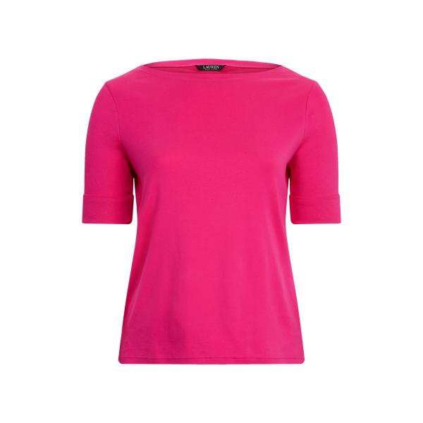 Nouveau Bright Pink Cotton-Blend Boatneck Top Lauren Woman 2