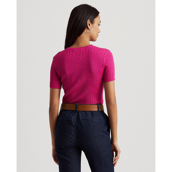 Nouveau Bright Pink Cable-Knit Crewneck Jumper Lauren 5