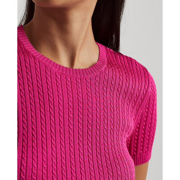 Nouveau Bright Pink Cable-Knit Crewneck Jumper Lauren 6