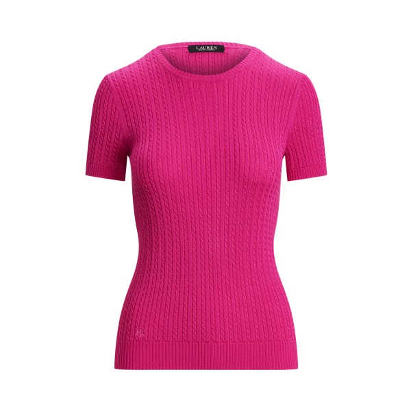 Nouveau Bright Pink Cable-Knit Crewneck Jumper Lauren 2