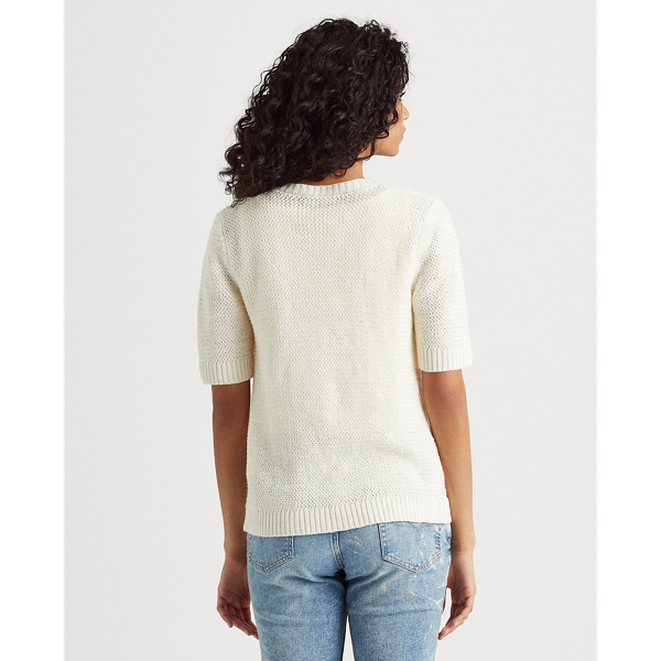 Mascarpone Cream Linen Short-Sleeve Cardigan Lauren 5