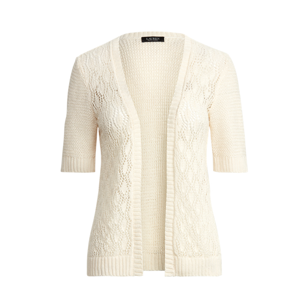 Mascarpone Cream Linen Short-Sleeve Cardigan Lauren 2