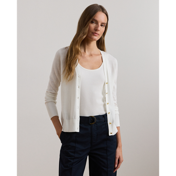 White Cotton-Modal Cardigan Jumper Lauren 1