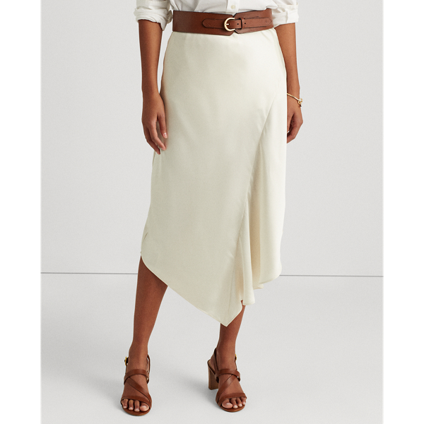 Mascarpone Cream Satin A-line Midi Skirt Lauren 4