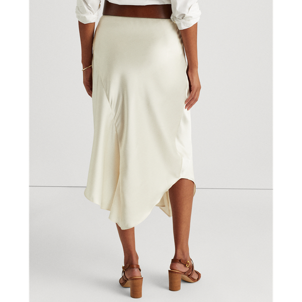 Mascarpone Cream Satin A-line Midi Skirt Lauren 5