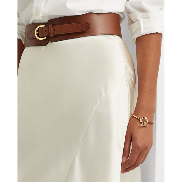 Mascarpone Cream Satin A-line Midi Skirt Lauren 6