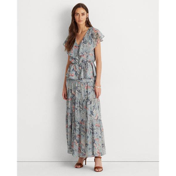 Blue Multi Floral Crinkled Georgette Peplum Top Lauren 4