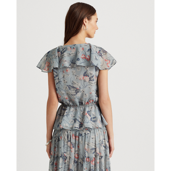 Blue Multi Floral Crinkled Georgette Peplum Top Lauren 5