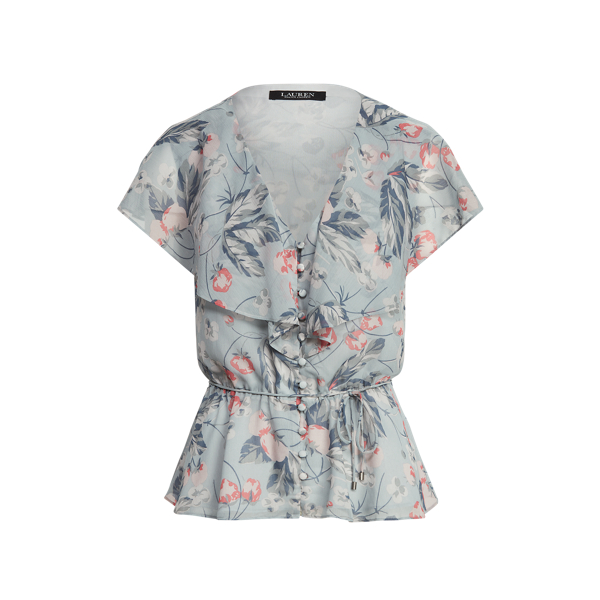 Blue Multi Floral Crinkled Georgette Peplum Top Lauren 2