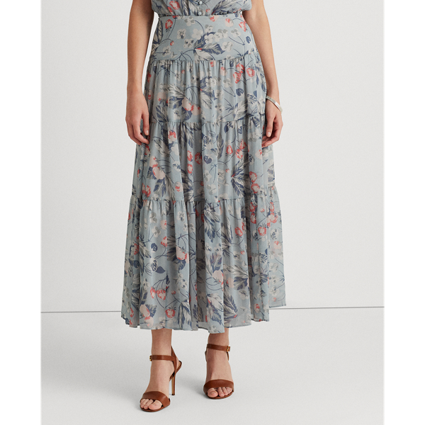 Blue Multi Floral Tiered Peasant Skirt Lauren 4