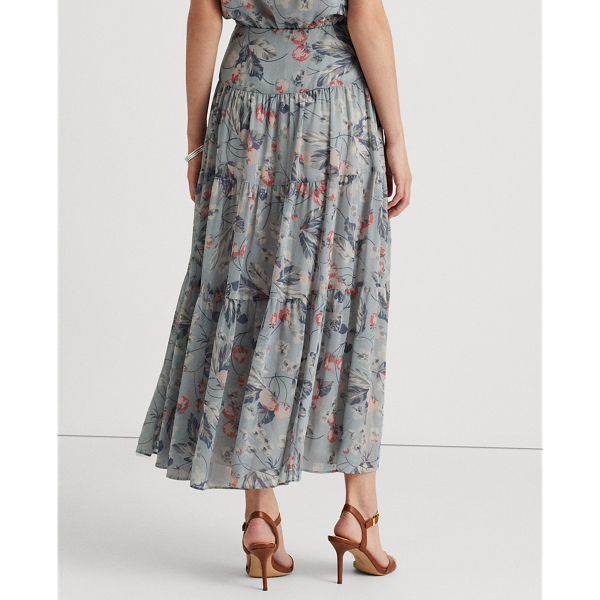 Blue Multi Floral Tiered Peasant Skirt Lauren 5