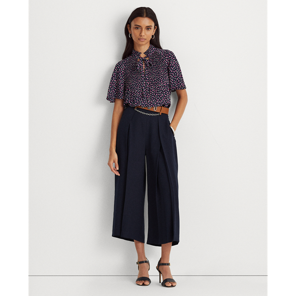 Refined Navy Multi Floral Georgette Tie-Neck Top Lauren 4