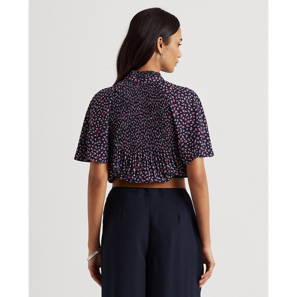 Refined Navy Multi Floral Georgette Tie-Neck Top Lauren 5