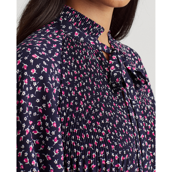 Refined Navy Multi Floral Georgette Tie-Neck Top Lauren 6
