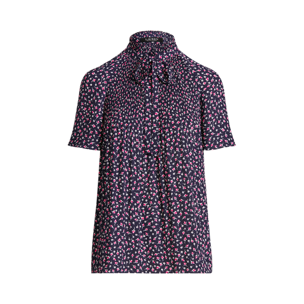 Refined Navy Multi Floral Georgette Tie-Neck Top Lauren 2