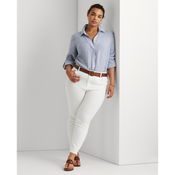 Blue/White Multi Striped Linen Shirt Lauren Woman 4