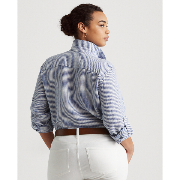 Blue/White Multi Striped Linen Shirt Lauren Woman 5