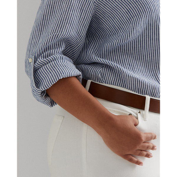 Blue/White Multi Striped Linen Shirt Lauren Woman 6