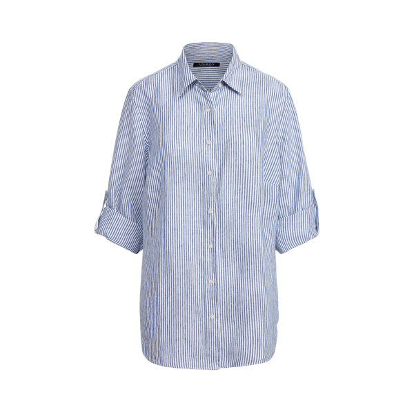Blue/White Multi Striped Linen Shirt Lauren Woman 2