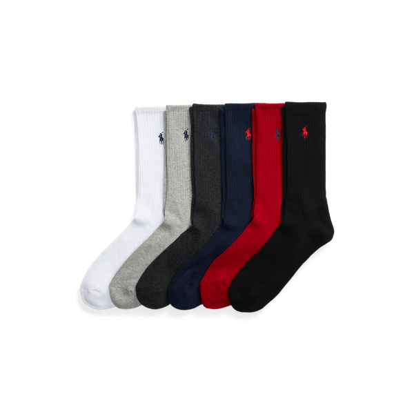 Blk/Red/Nvy/Char/Hthr/Whi Cotton-Blend Crew Sock 6-Pack Polo Ralph Lauren 1