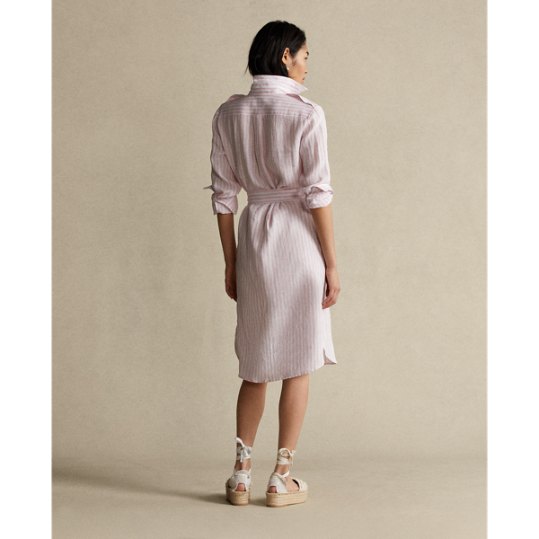 1055b Garden Pink/White Striped Linen Shirtdress Polo Ralph Lauren 5
