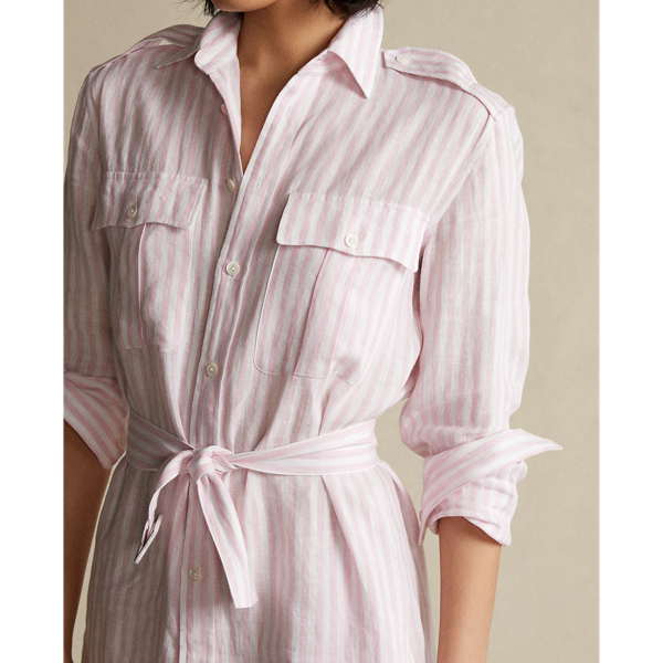 1055b Garden Pink/White Striped Linen Shirtdress Polo Ralph Lauren 6