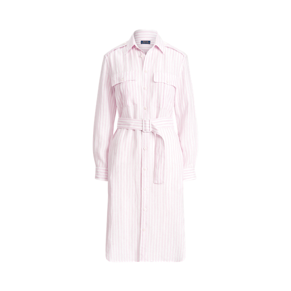 1055b Garden Pink/White Striped Linen Shirtdress Polo Ralph Lauren 2