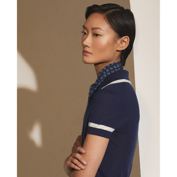 Bright Navy/Lux Cream Cashmere Polo Jumper Ralph Lauren Collection 6