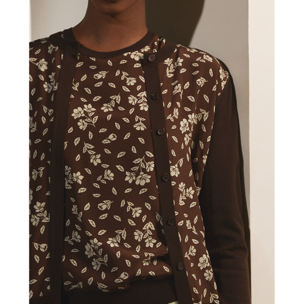 Bright Brown Floral Wool-Silk Cardigan Jumper Ralph Lauren Collection 6