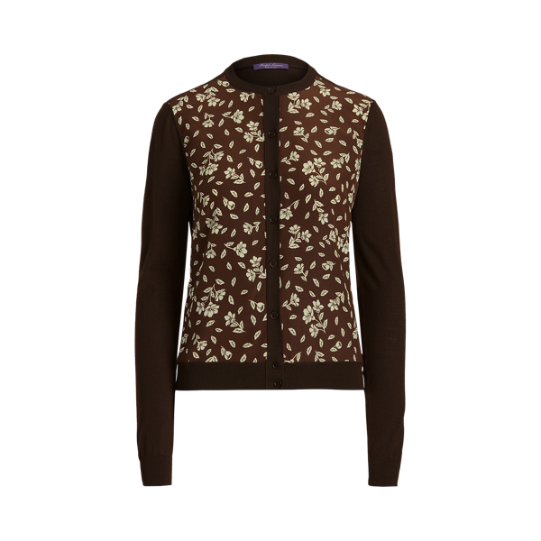 Bright Brown Floral Wool-Silk Cardigan Jumper Ralph Lauren Collection 2