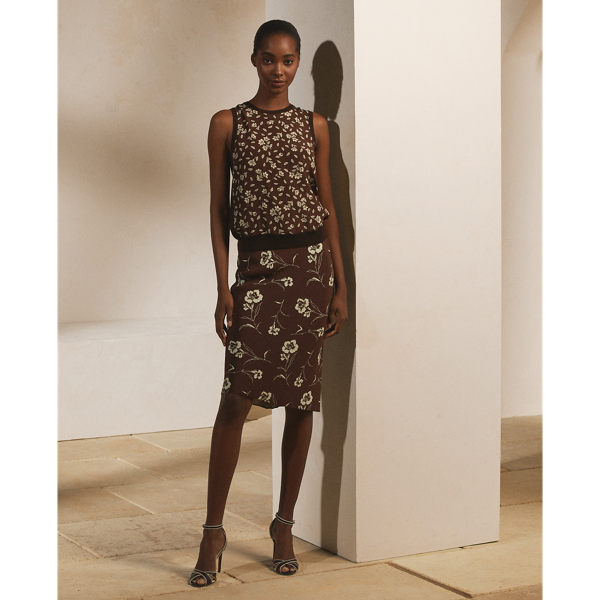 Bright Brown Floral Wool-Silk Sleeveless Jumper Ralph Lauren Collection 4