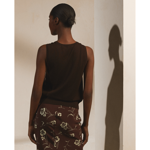Bright Brown Floral Wool-Silk Sleeveless Jumper Ralph Lauren Collection 5