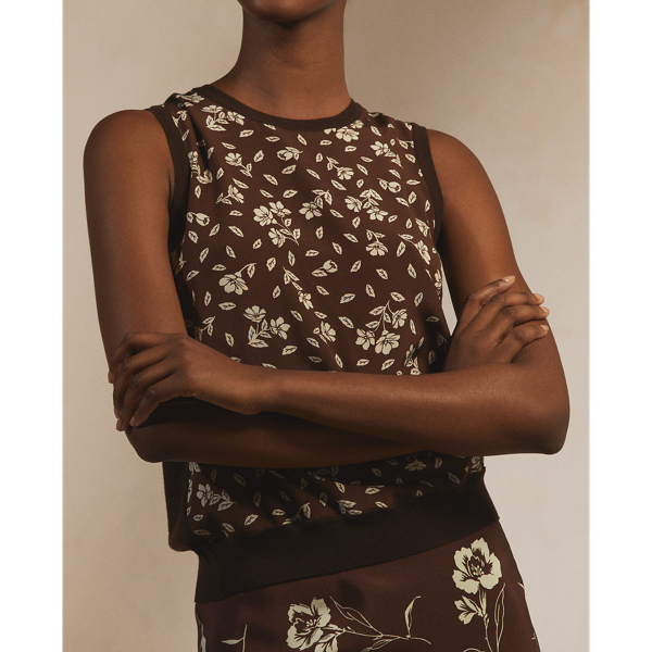 Bright Brown Floral Wool-Silk Sleeveless Jumper Ralph Lauren Collection 6