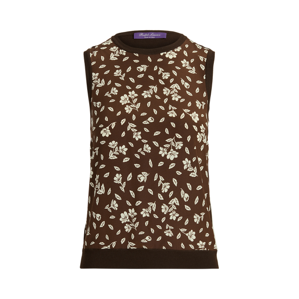 Bright Brown Floral Wool-Silk Sleeveless Jumper Ralph Lauren Collection 2