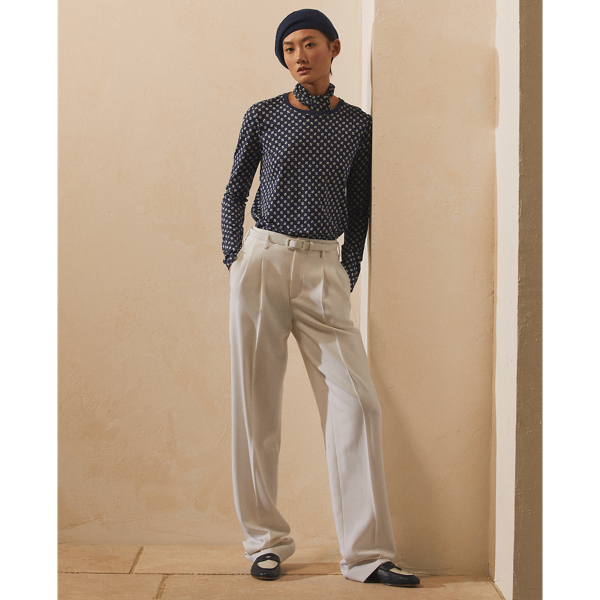 Camicia jersey a maniche lunghe stampata Ralph Lauren Collection in Bright Navy Deco Carre 4