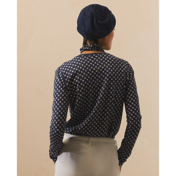 Camicia jersey a maniche lunghe stampata Ralph Lauren Collection in Bright Navy Deco Carre 5