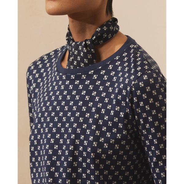 Camicia jersey a maniche lunghe stampata Ralph Lauren Collection in Bright Navy Deco Carre 6