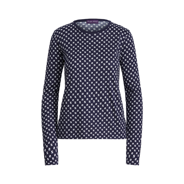 Camicia jersey a maniche lunghe stampata Ralph Lauren Collection in Bright Navy Deco Carre 2