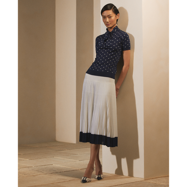 Bright Navy Silk Short-Sleeve Tie-Neck Jumper Ralph Lauren Collection 4