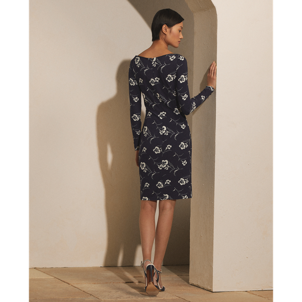 Abito Soloman in jersey a fiori Ralph Lauren Collection in Blu navy brillante/Panna 5
