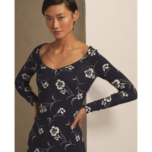 Abito Soloman in jersey a fiori Ralph Lauren Collection in Blu navy brillante/Panna 6