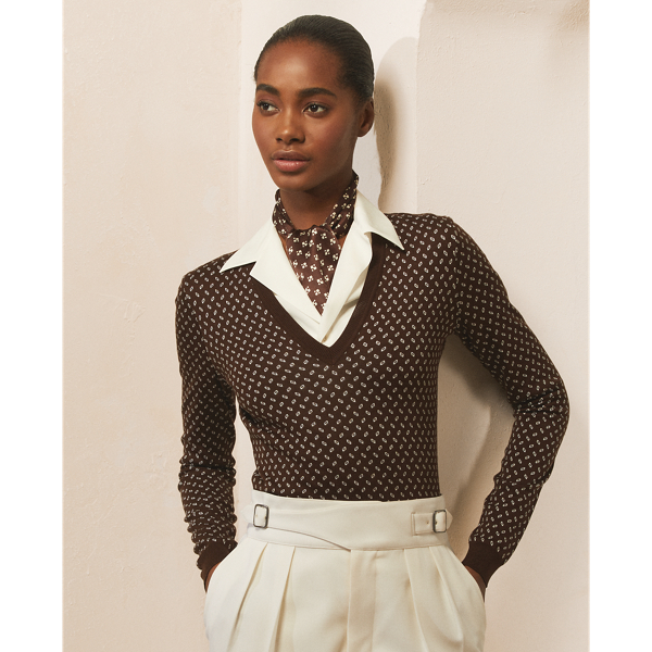 Bright Brown Silk Long-sleeve V-neck Jumper Ralph Lauren Collection 5
